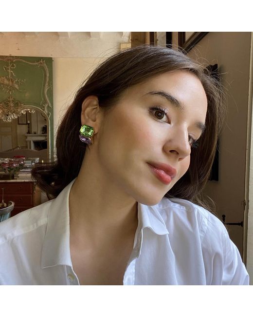 Michael Nash Jewelry Green Clara Peridot And Light Amethyst Double Stone Clip Earrings