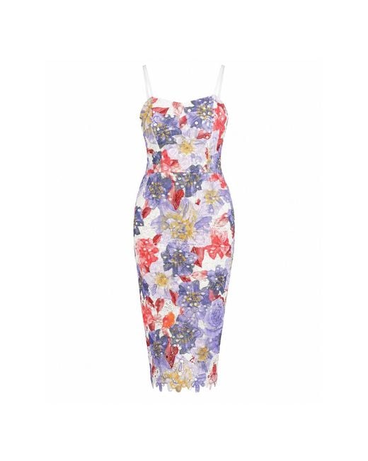Girl In Mind Red Poppy Floral Lace Midi Dress
