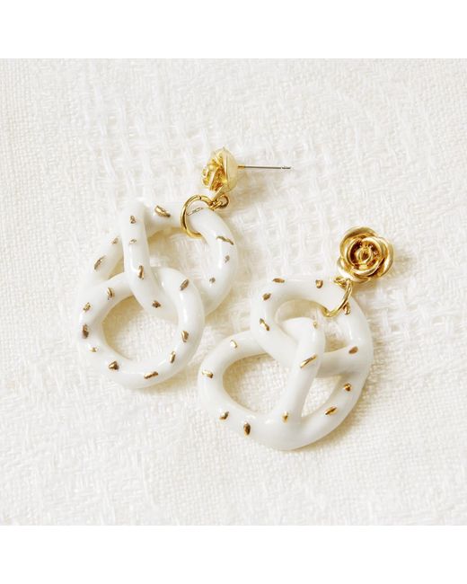 POPORCELAIN Metallic Golden Rose & Salted Porcelain Pretzel Earrings