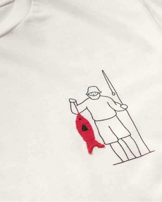 Thinking Mu White Fisherman Zach Embroidered T-Shirt for men