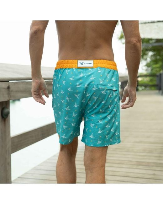 Live Kolibri Blue Luxury Swim Trunks for men