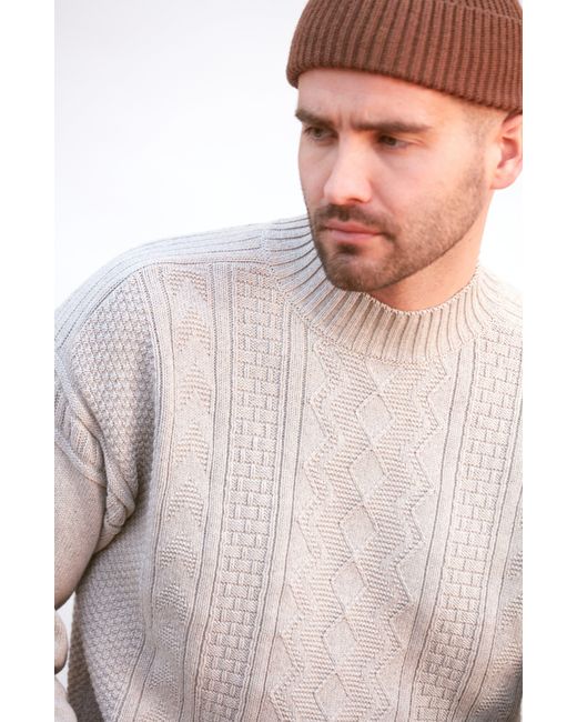 Paul James Knitwear Gray Midweight Cotton Cromer Mock Neck Gansey Jumper for men