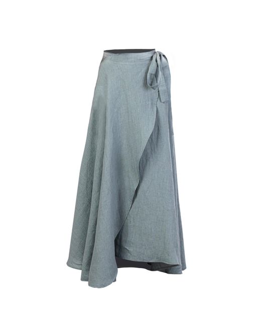 Nikka Place Blue Summer Beach Linen Wrap Skirt With Tie