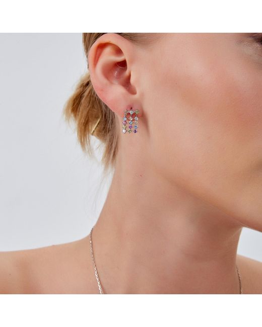 Spero London Metallic Colourful Jewelled Sterling Cluster Stud Drop Earring