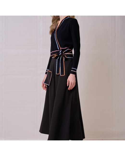 Roch Perel Black Coloured Trim Wrap Sweater