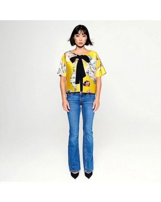 Maxjenny Yellow Cropped Jacket With Bow