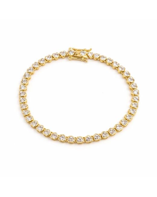 Pearl Code Metallic Celine Heart Tennis Bracelet With Cubic Zirconia, -Plated