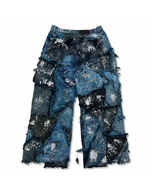 Zasta Studio Blue Wearable Ruins Shredded Wide Leg Colored Denim Pants F