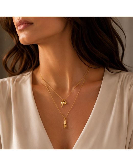 Unaloe Metallic Plated Necklace With Italian Horned Hand Charm – A Talisman Of Protection