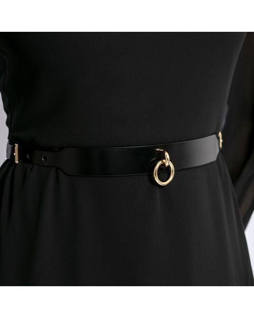 Haute Cuir Black Skinny Ringed Leather Belt