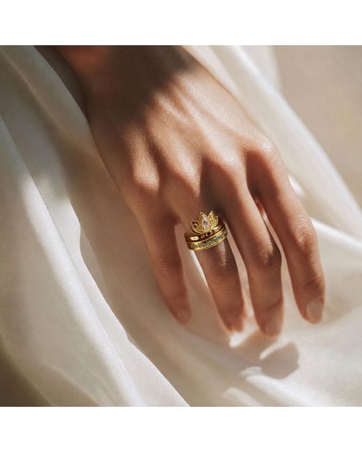 Aurozia Metallic Lotus Within Vermeil Starlight Dew Adjustable Open Ring