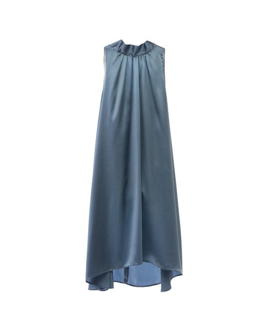 MIONÈ Blue Short Silk Dress With High Neck