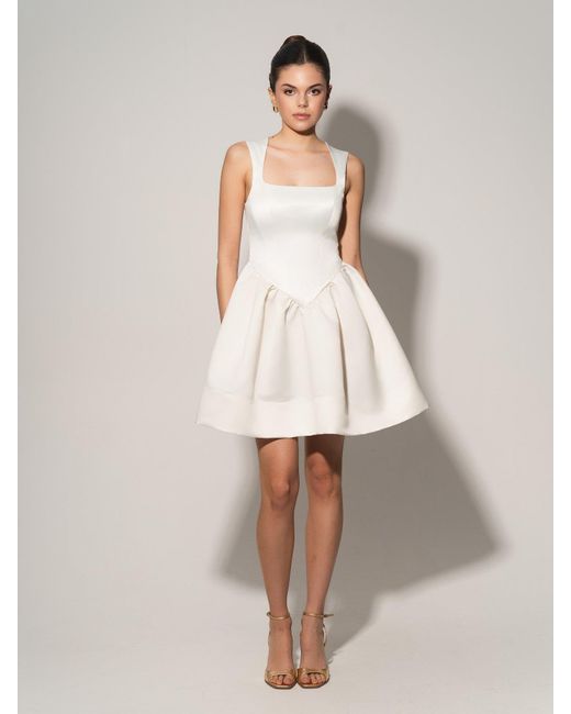 Tia Dorraine White Flared Satin Mini Dress
