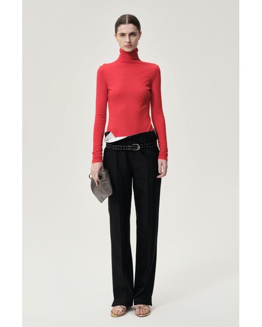 FRONT ROW SHOP Red Open-Back Wool Jersey Top