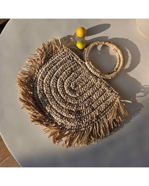 OhSun Metallic Neutrals Minka Raffia Fringe Handbag