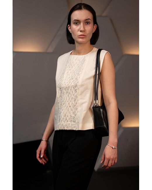 Stovaria Green Hand-Stitched Cotton Panel Statement Sleeveless Top