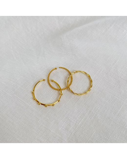 Spero London Metallic Skinny Layering Adjustable Ring Set