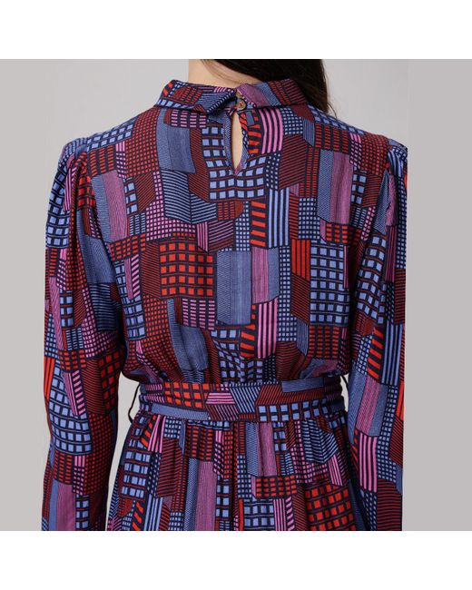 Smart and Joy Purple Geometric Print Viscose Midi Shirt Dress