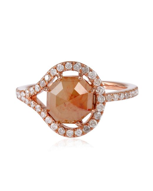 Artisan Brown 18k Rose Gold Ice Diamond Ring Handmade Jewelry