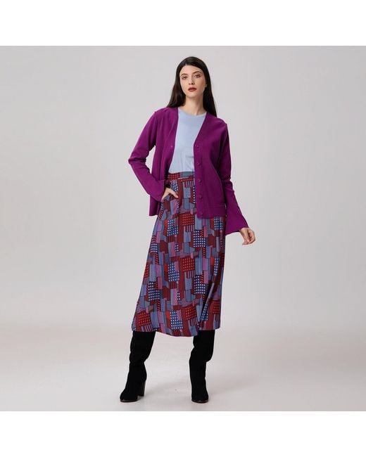 Smart and Joy Purple Graphic Print Trapeze Midi Skirt