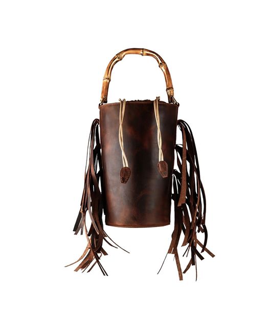 F3Rog by Rana Brown Fringe Crossbody Bucket Bag