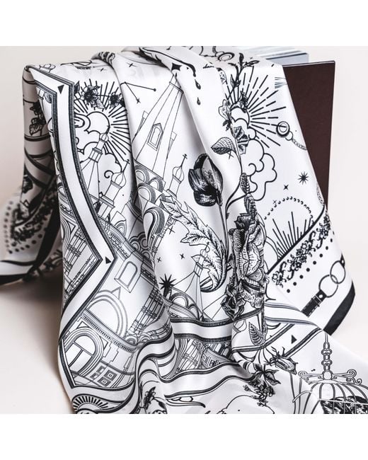Silk and Bears Blue Monochrome Nautical 100% Mulberry Silk Twill Scarf — Hand-Rolled Hem