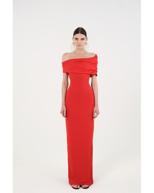 Nocturne Red Asymmetric Strapless Maxi Dress