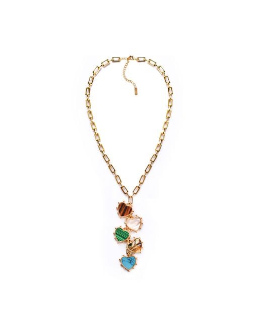 Adriana Pappas Designs Metallic Gemstone Hearts Necklace