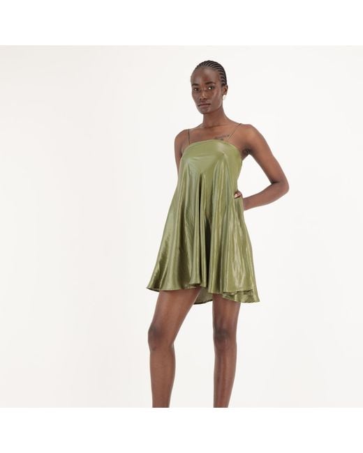 Úchè Green Satin Slip Dress With Pockets