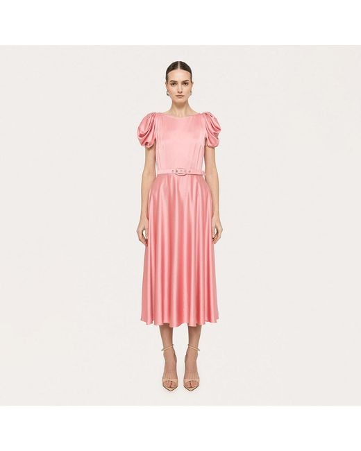 Nissa Pink Belted Viscose Midi Dress