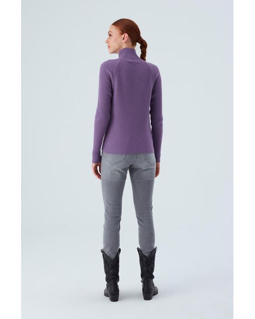 Peraluna Purple High Mock Neck Cashmere Blend Ribbed Knit Pullover