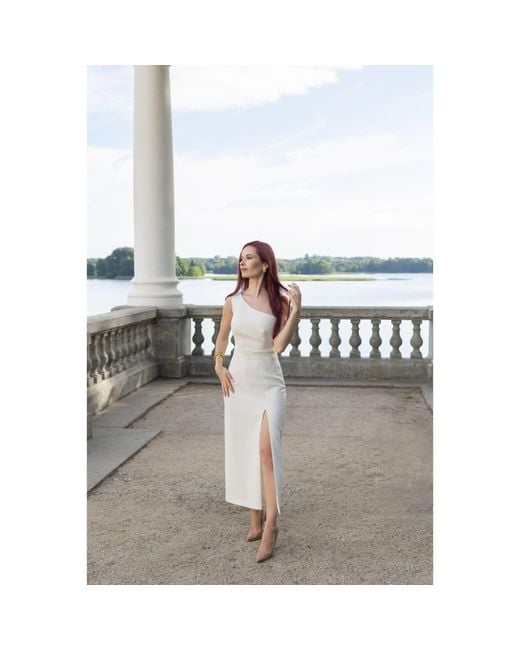 Nomi Fame White Dori Dress With Asymmetric Neckline