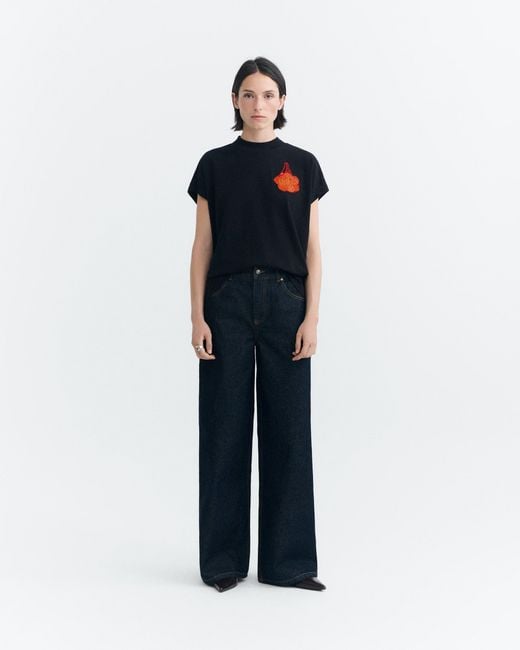 Thinking Mu Black Embroidered Mandarinas Volta T-Shirt