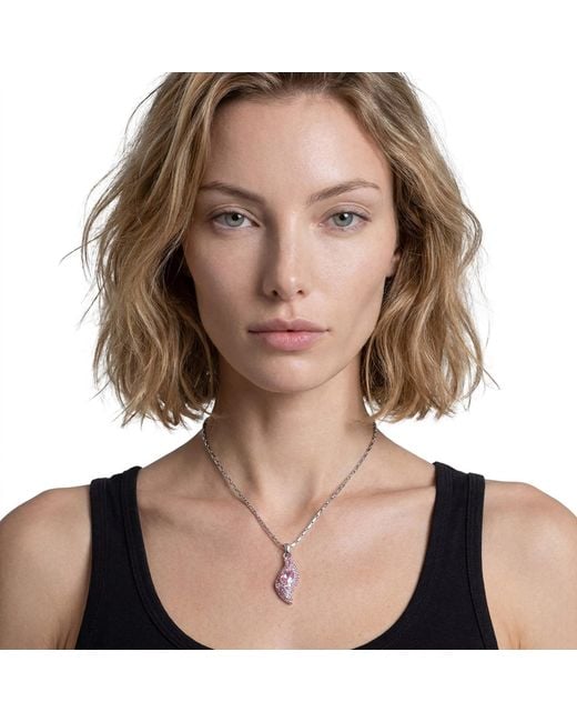 Modenaire Metallic Fuchsia Crystal Floral Pendant Necklace
