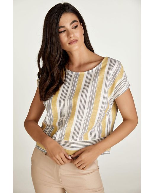 Conquista Metallic Striped Linen Style Top