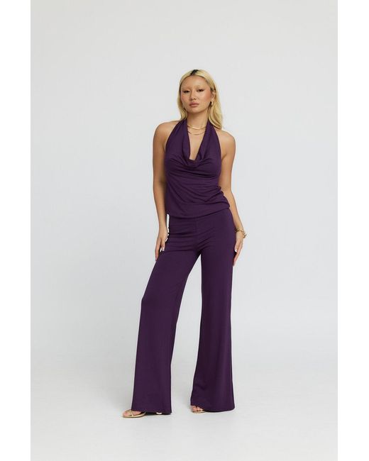 Why Mary Purple Diana Cowl Halter Neck Jumpsuit