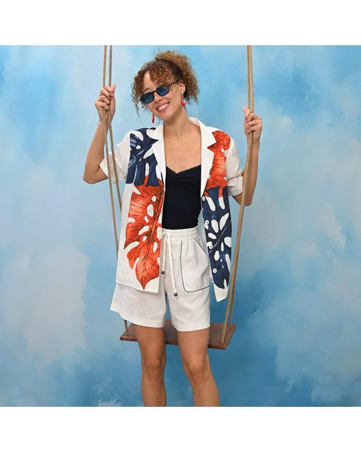 Lalipop Design White Relaxed Cotton Drawstring Shorts