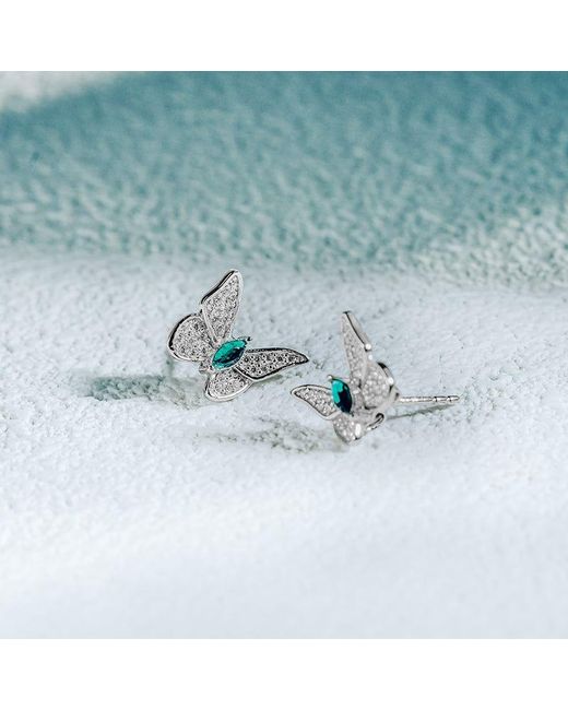 Far East Jewelry Blue Handcrafted & Crystal Dream Butterfly Earrings