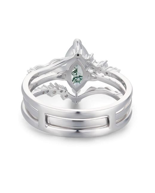 Azura Jewelry New York White Sonoran Sunrise Moss Agate Vermeil Ring Set