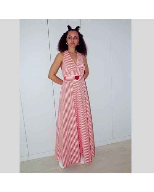 Couture to Your Door Pink Stripped Maxi Halter Neck Dress