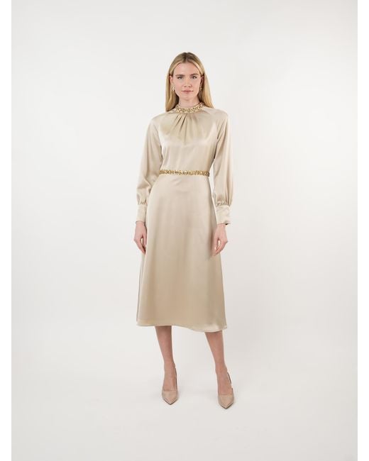 John Abgin Natural Neutrals Satin Embellished Midi Dress