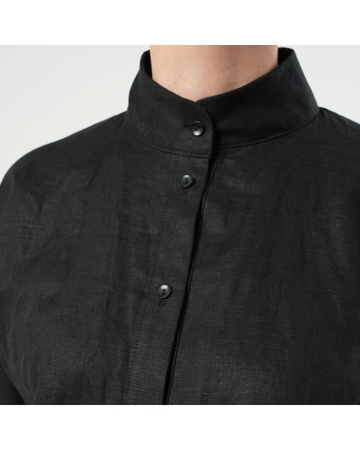 Metamorph Black Long Linen Shirt Dress