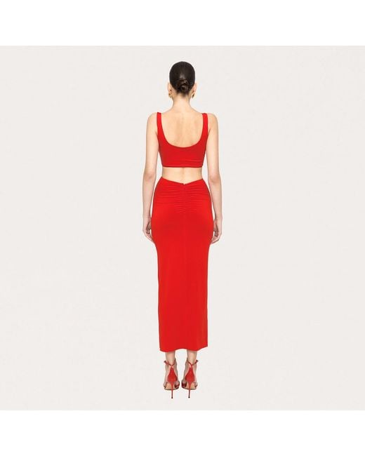 Nissa Red Cut-Out Jersey Midi Dress