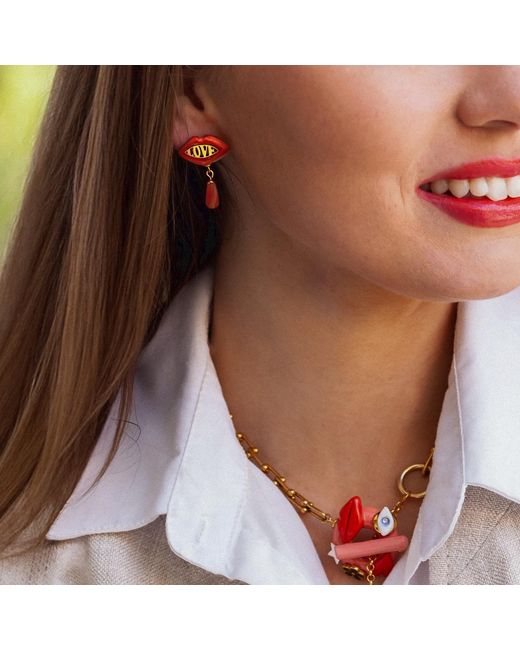 Sculp Red Easy Love Lip Dangle Earrrings