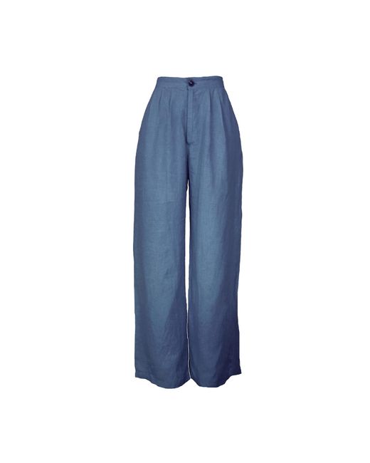 Larsen and Co Blue Pure Linen Trousers In Cobalt
