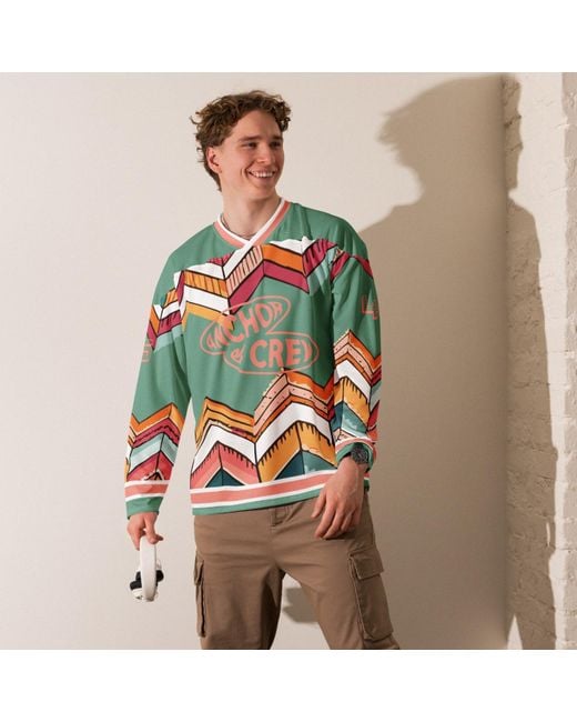 Anchor and Crew Green Vibrant Motif Pattern Recycled Fabric Hockey Jersey