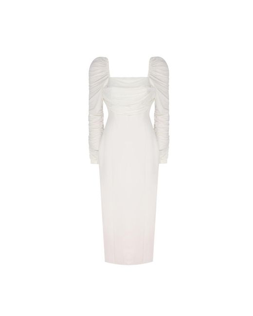 NALÈ White Ava Ruched Sleeves Bodycon Dress