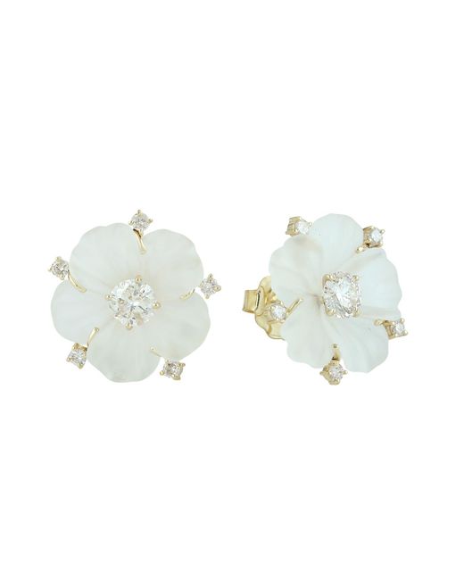 Artisan Multicolor 14K Carved Crystal & Diamond Flower Stud Earrings