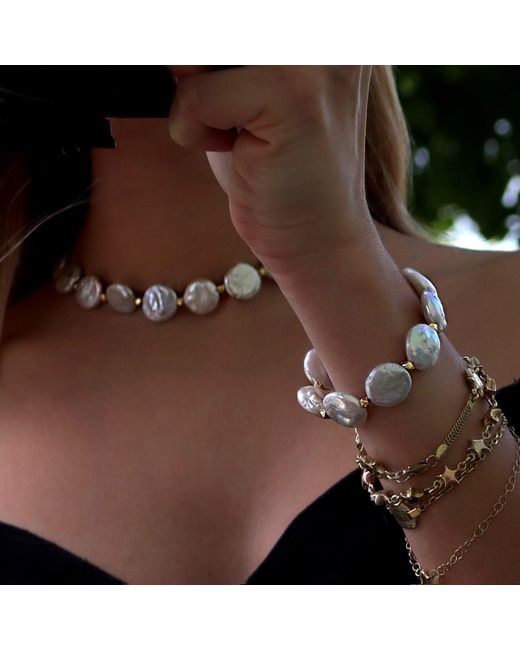 Mineralgems•Studio Metallic Bracelet With Flat Pearls