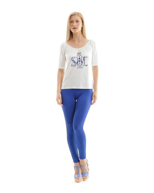 Conquista White Top With Print & Gathered Neckline